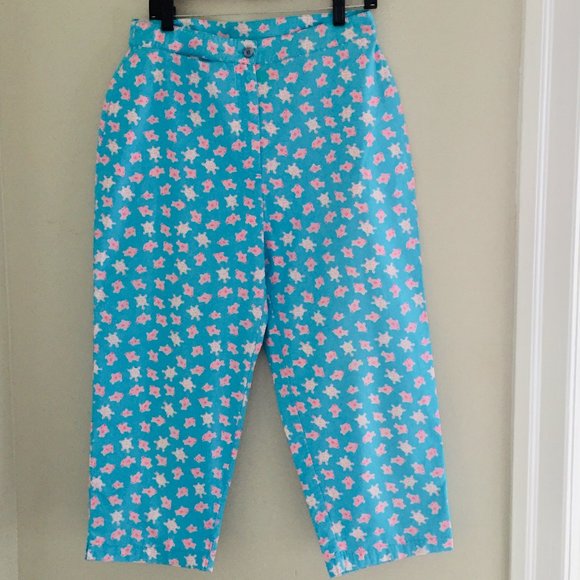 Lilly Pulitzer Blue/ Pink Turtle Print Crop Leg Pants Size 10 - Picture 1 of 6